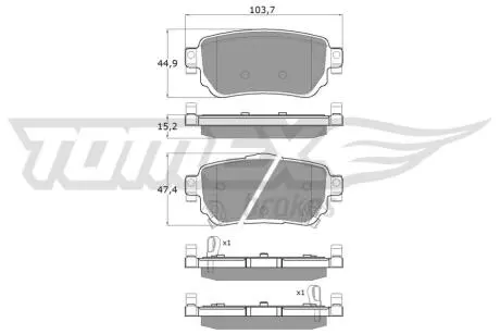 Колодки гальмівні (задні) Nissan Leaf 17-/Qashqai/X-trail 13-/Renault Kadjar 15-/Koleos 16- TOMEX TX1827