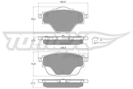 Тормозные колодки (задние) Citroen C4/Peugeot 308 13-/3008/5008 16-/508 18- (Bosch) Q+ TOMEX TX1837
