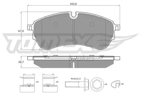 Тормозные колодки (передние/задние) VW Crafter/MAN TGE 2.0TDI 16- (CBI) Q+ (163.6x67x21.1) TOMEX TX1858