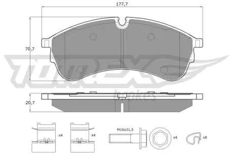 Колодки гальмівні (передні) VW Crafter 2.0TDI 16- (CBI) (177.55x70.8x20.7) (з аксесуарами) TOMEX TX1859