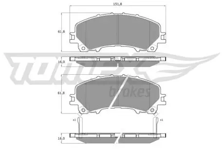Колодки гальмівні (передні) Nissan Rogue 07-13/X-Trail/Infiniti Q50/Q60/QX50 13-/Renault Koleos 16- TOMEX TX1899