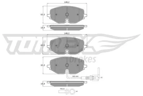 Колодки тормозные (передние) Audi A3/Skoda Octavia/Seat Leon/VW Golf VIII 19-/Caddy 20- (+датчик) TOMEX TX6009