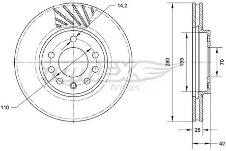 Диск тормозной (передний) Opel Combo 04-(280x25) (с покрытием) (вентил).) TOMEX TX7011