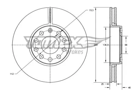 Диск гальмівний (передній) Audi 100/A4/A6/Skoda SuperB I/VW Passat (288x25) 1.6-3.0 90-13 TOMEX TX7014