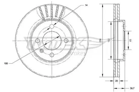 Диск гальмівний (передній) VW Caddy -03 (256x20) PRO TOMEX TX7018