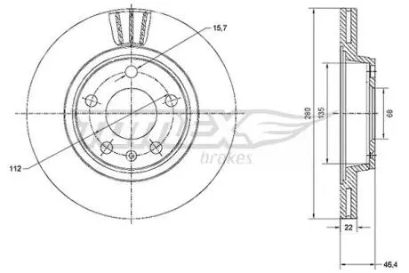 Диск тормозной (передний) VW Passat 96-05 (280x22) TOMEX TX7021