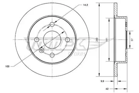 Диск тормозной (задний) Opel Astra G/H 98-/Meriva A 03- (240x10) (с покрытием) (полный)) TOMEX TX7023