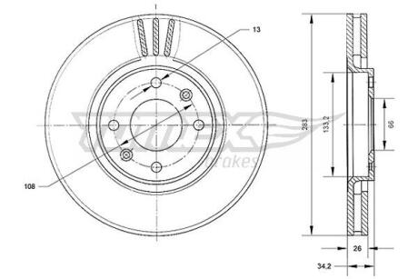 Диск тормозной (передний) Citroen Berlingo 08- (283x26) TOMEX TX7024