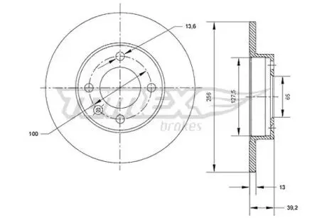 Диск тормозной (передний) VW Caddy 95-04/Passat 88-97/Golf 92-02 (256x13) TOMEX TX7032