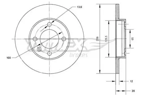 Диск тормозной (передний) VW Caddy 83-92/Golf/Jetta 74-99/Passat 80-88/Polo 96-01 (239x12) TOMEX TX7038