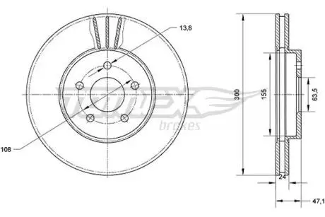 Диск тормозной (передний) Ford Mondeo III 1.8-2.2 (300x23.9) TOMEX TX7044