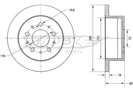 Диск тормозной (задний) Fiat Ducato/Peugeot Boxer/Citroen Jumper 94- (280x16) (полный) TOMEX TX7061
