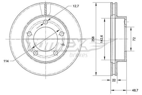 Диск тормозной (передний) Mazda 6/MX-6 1.8-2.0 92-02/Premacy 99-05 (258x24) TOMEX TX7070