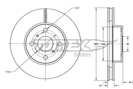 Диск гальмівний (передній) Nissan Almera II 00-06/Primera 96-01 (280x22) TOMEX TX7072