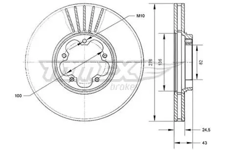 Диск гальмівний (передній) Ford Transit 00-06 (276x24,3) (вентильований) TOMEX TX7075