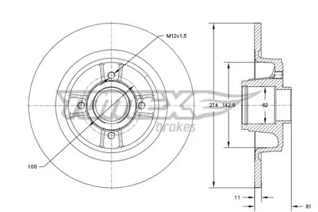 Диск тормозной (задний) Renault Megane/Scenic 99-03 (274x11) (+ABS) (с подшипником) (полный)) TOMEX TX70801