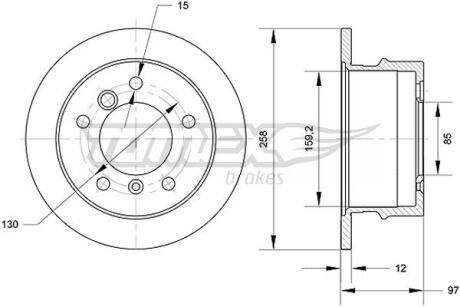 Диск тормозной (задний) MB Sprinter 208-216 96-06 (258x12) (с покрытием) (полный)) TOMEX TX7090 (фото 1)