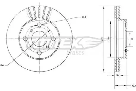 Диск гальмівний (передній) Toyota Yaris 99-05 (235x18) TOMEX TX7097