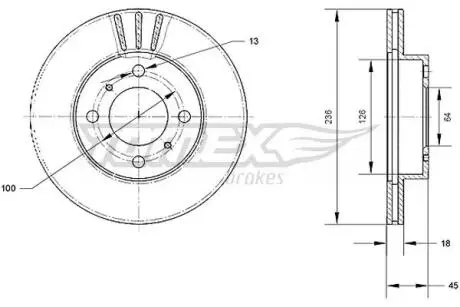 Диск гальмівний (передній) Mitsubishi Colt 91-05/Lancer 1.3-2.0 90-07 (236x18) TOMEX TX7098