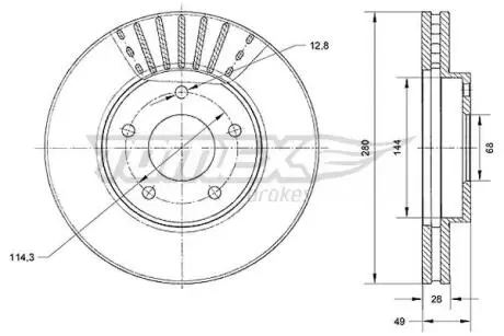 Диск тормозной (передний) Nissan Almera/Primera/X-Trail 01-13 (280x28) (с покрытием) (вентилированный)) TOMEX TX7100