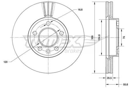 Диск тормозной (передний) VW T6/Multivan VI 15-/Touareg 02-10 (308x29.5) PRO+ TOMEX TX7104 (фото 1)