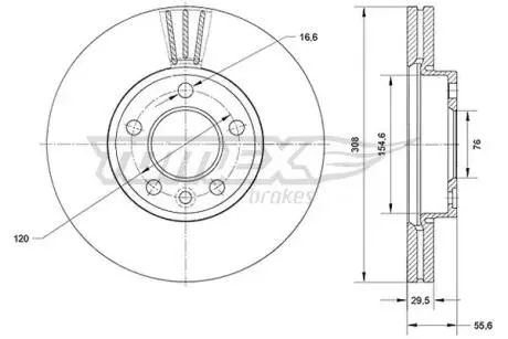Диск тормозной (передний) VW T6/Multivan VI 15-/Touareg 02-10 (308x29.5) PRO+ TOMEX TX7104