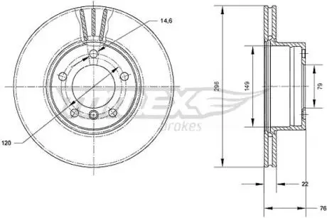 Диск тормозной (передний) BMW 5 (E39) 95-04 (296x22) TOMEX TX7105