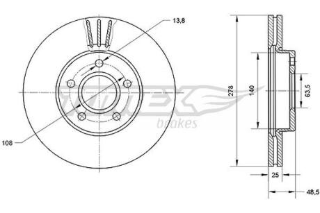 Диск гальмівний (передній) Ford C-max/Focus/Volvo C30/C70/S40/V50 04- (278x25) PRO+ TOMEX TX7111