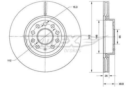 Диск тормозной (передний) VW Caddy III 04- (312x25) TOMEX TX7112