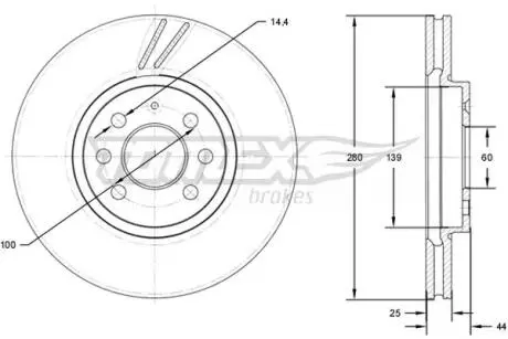 Диск тормозной (передний) Opel Combo 01- (280x25) PRO TOMEX TX7120