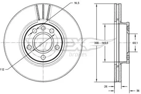 Диск тормозной (передний) VW T4 2.5TDI 96- (300x26) TOMEX TX7133