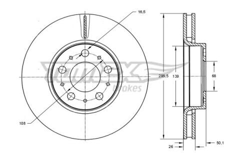 Диск гальмівний (передній) Volvo S60/S80/V70/XC70 97-10 (285.8x26) TOMEX TX7143