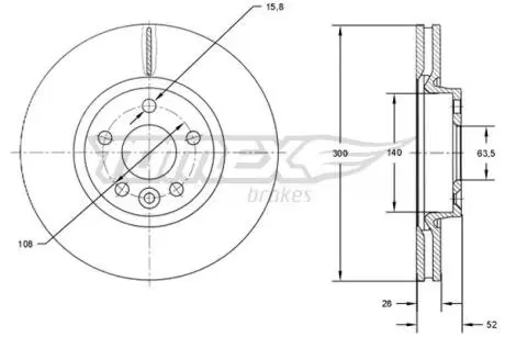 Диск тормозной (передний) Ford Mondeo/Galaxy 07-15/Range Rover/Volvo S60 11-(300x28) TOMEX TX7156