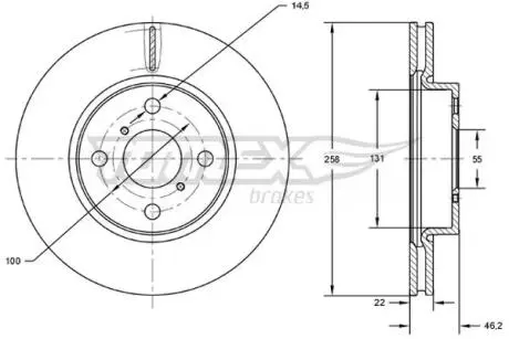 Диск тормозной (передний) Toyota Yaris 1.0-1.5 10- (258x22) TOMEX TX7170