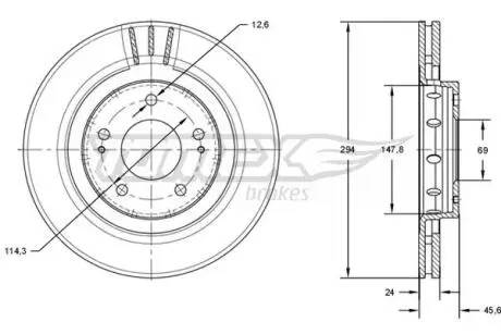 Диск тормозной (передний) Mitsubishi Outlander 03-/ Citroen C-Crosser 07- (294x24) TOMEX TX7174