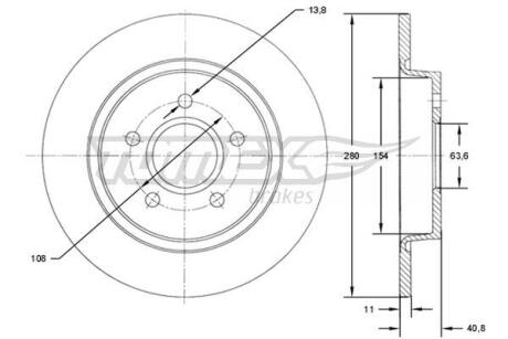 Диск гальмівний (задній) Ford C-max/Focus/Volvo C30/C70/S40/V50 04- (280x11) TOMEX TX7175