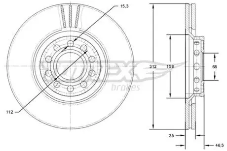 Диск тормозной (передний) Audi A4/A6/VW Passat 00-09 (312х25) TOMEX TX7197
