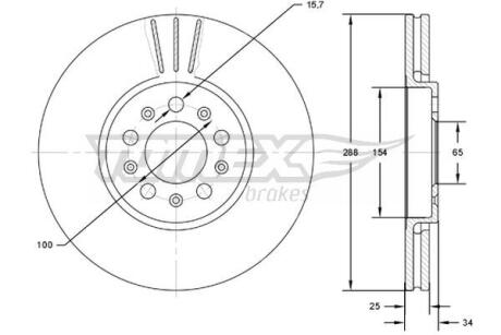 Диск тормозной (передний) Audi A3/Skoda Fabia/Octavia/VW Golf IV 96-(288x25) (с покрытием) (вент. TOMEX TX7204