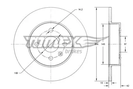 Диск тормозной (задний) Opel Combo 1.3CDTI-1.7DTI 16V 01- (264x10) PRO TOMEX TX7208