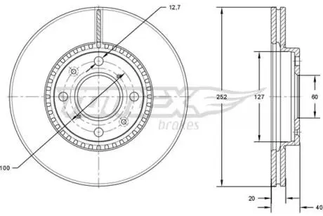Диск тормозной (передний) Opel Agila B 08-14 (252x20) TOMEX TX7214