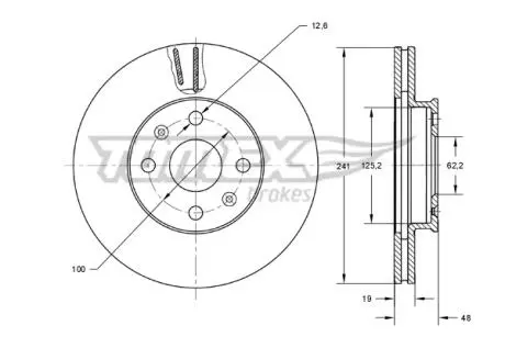 Диск тормозной (передний) Hyundai Getz 02-10/Click 01-09 (241x19) TOMEX TX7215