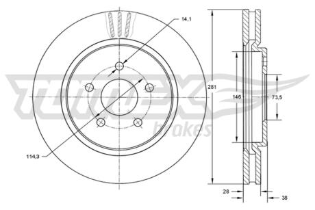 Диск тормозной (передний) Chrysler Voyager 2.0-3.8 2.5-2.8CRD 95-08 (282x24) (с покрытием) TOMEX TX7216