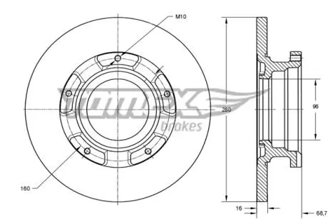Диск гальмівний (задній) Ford Transit V347 06- (280x16) (+ABS) (замінено на 92159103) TOMEX TX7217