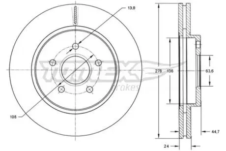 Диск тормозной (передний) Ford Tourneo Connect/Transit Connect 02-13 (277.9x24) (вент.) TOMEX TX7227