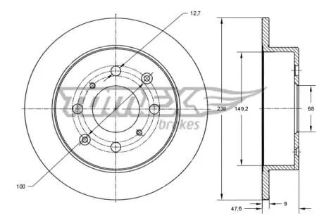 Диск тормозной (задний) Honda Civic 91-09 (239x9) TOMEX TX7232