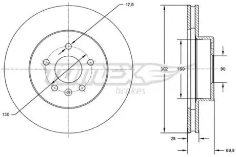 Диск тормозной (передний) Renault Master 10-(302x28) (с покрытием) (вентил.) TOMEX TX7246