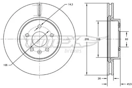 Диск тормозной (передний) Opel Astra J 09- (276x26) PRO TOMEX TX7249
