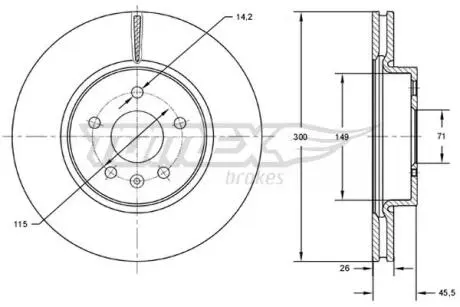 Диск тормозной (передний) Opel Astra J 09- (299x26) TOMEX TX7253