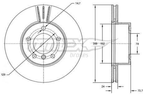 Диск гальмівний (передній) BMW 3 (E90-93) 04-13/1 (E81-E87) 04-14 (300x24) (з покриттям) TOMEX TX7254