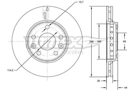 Диск тормозной (передний) Renault Megane III/IV/Scenic 08-(280x24) с к-том болтов TOMEX TX7261 (фото 1)